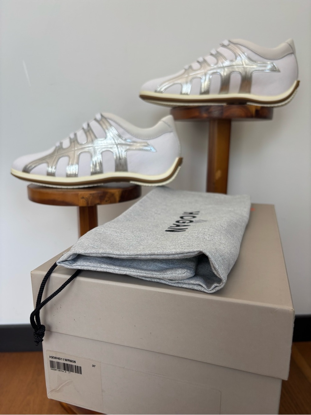 Hogan Women’s White Silver Metallic Sneakers Size 37 New Other w/ Box